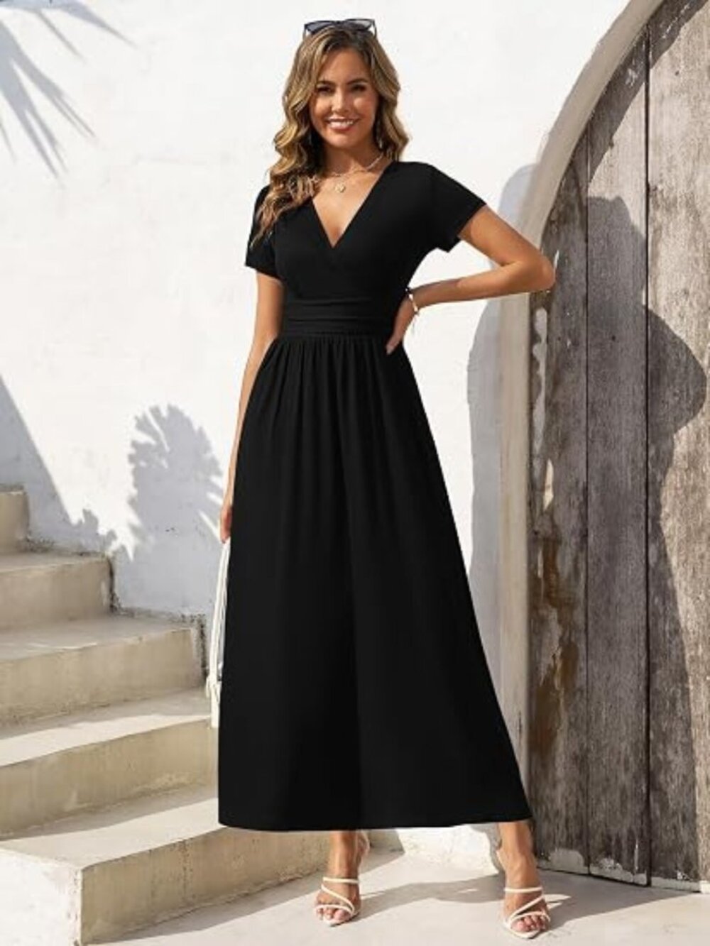 Women's Dresses 2026 Short Sleeve Wrap Maxi Dress with Pockets